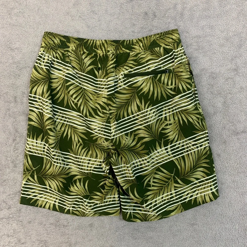NWT Kirkland Signature Tropical Palm Swim Shorts Men's M Green Stretch Fabric